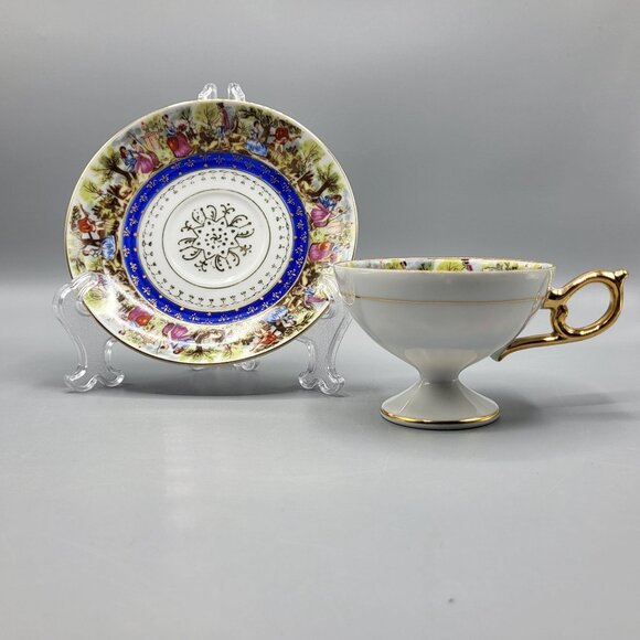 Vtg Royal Carlton Japan Porcelain Tea Cup Saucer Set Gold Handle Trim Victorian - Picture 8 of 14